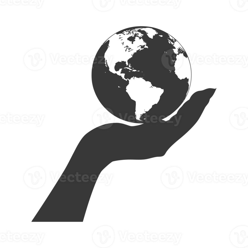 AI generated Silhouette hand holding earth black color only earth day celebration png