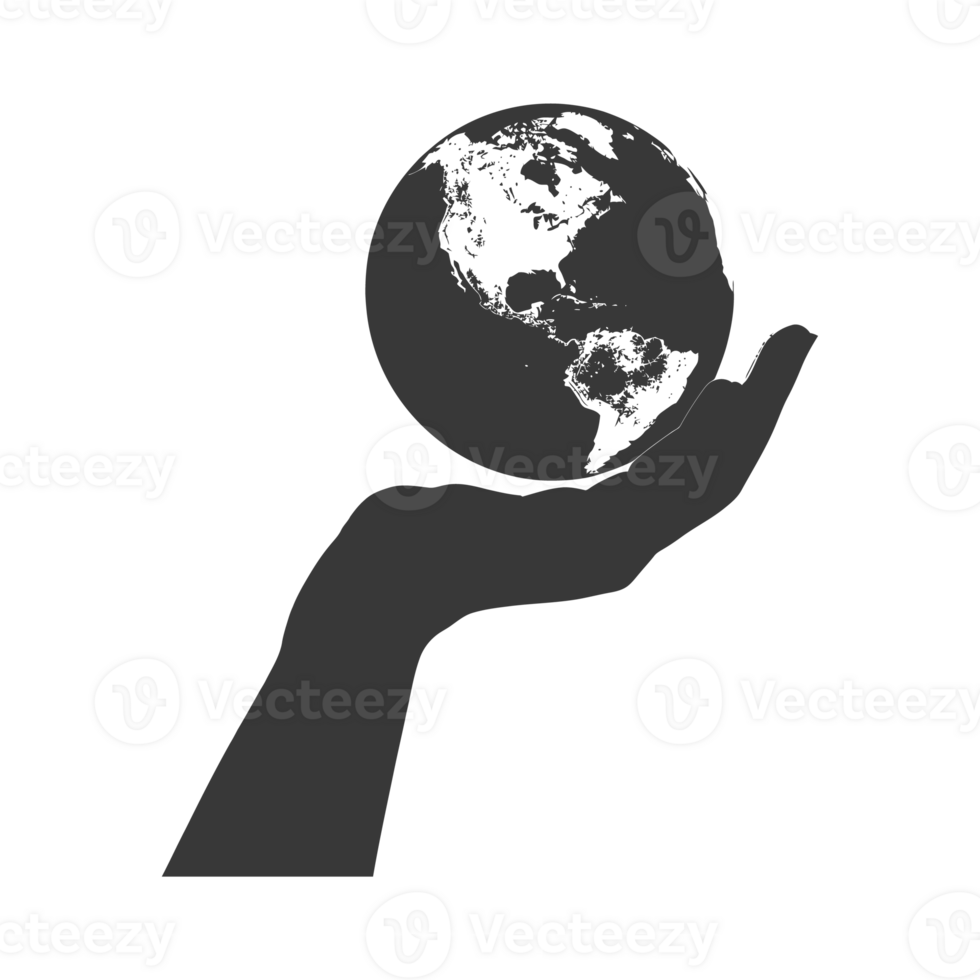 AI generated Silhouette hand holding earth black color only earth day celebration png