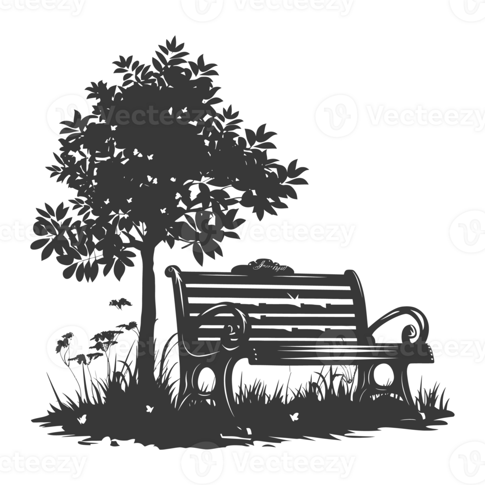 AI generated Silhouette Park bench black color only png