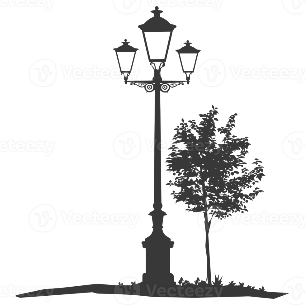 AI generated Silhouette Park lamp black color only png