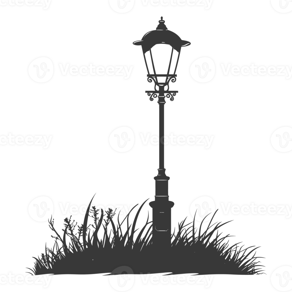AI generated Silhouette Park lamp black color only png