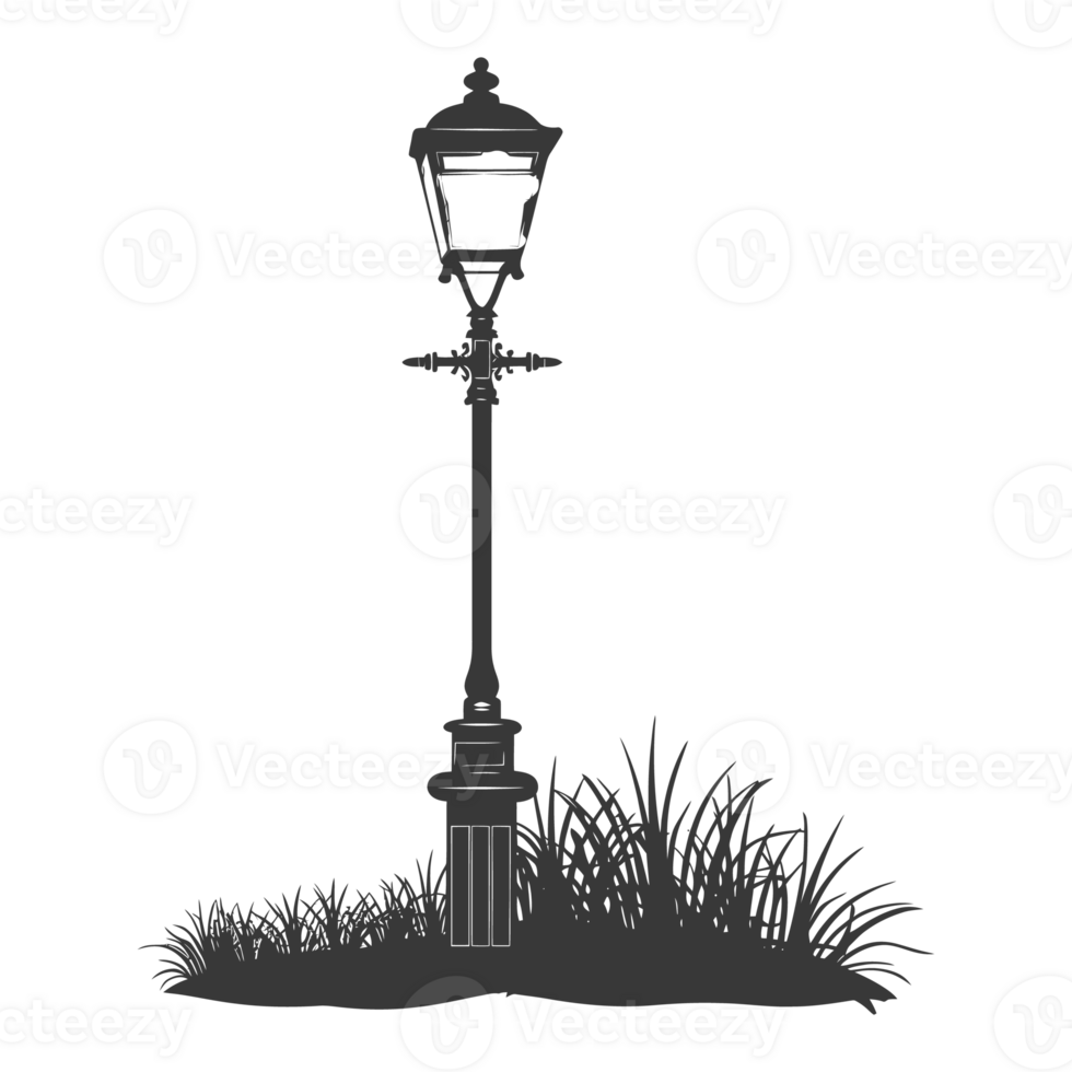 AI generated Silhouette Park lamp black color only png