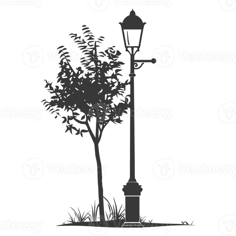 AI generated Silhouette Park lamp black color only png