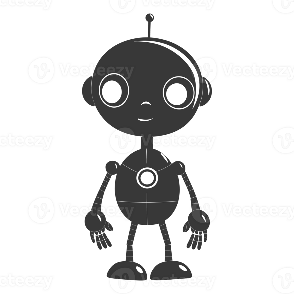 AI generated Silhouette cute robot black color only full body png
