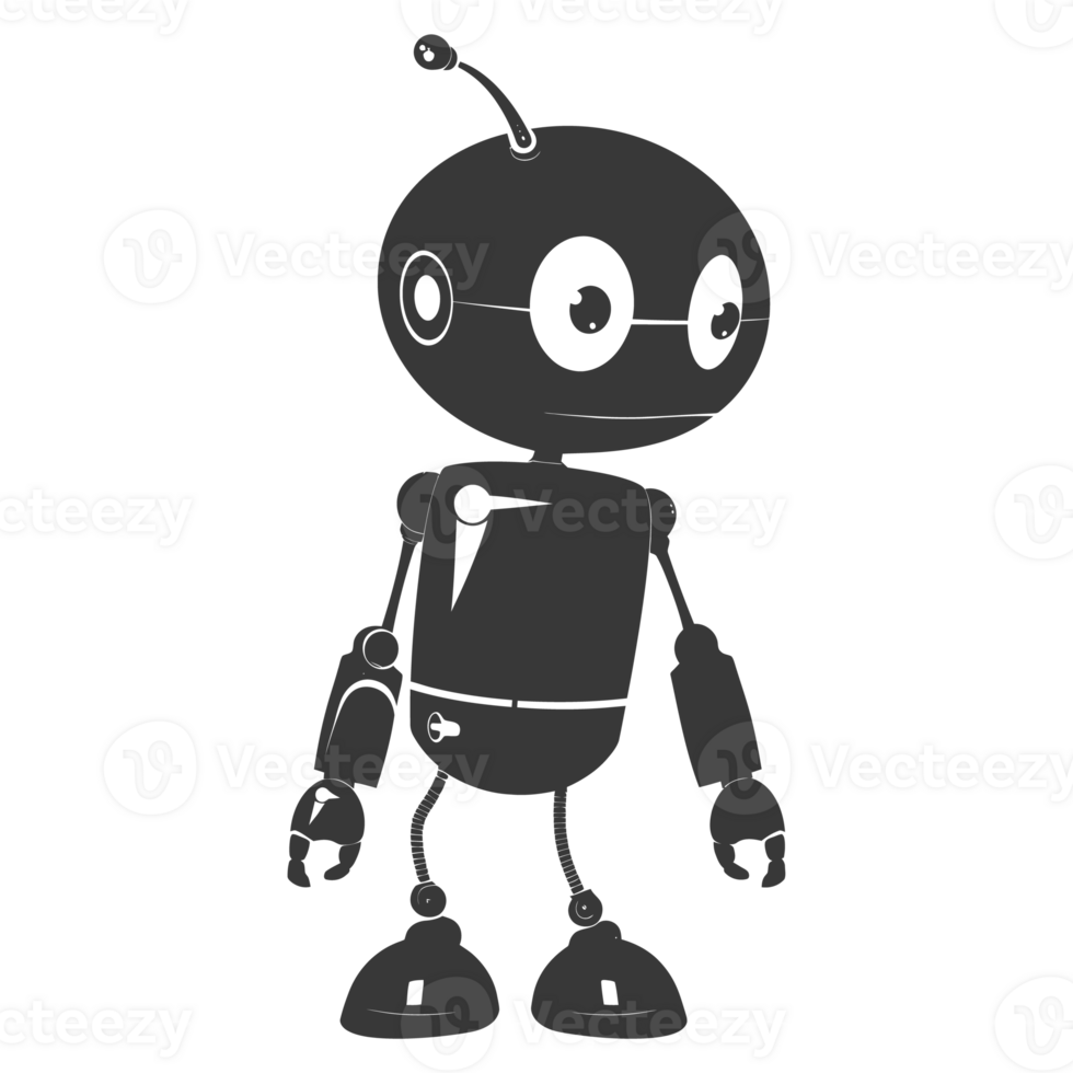 AI generated Silhouette cute robot black color only full body png