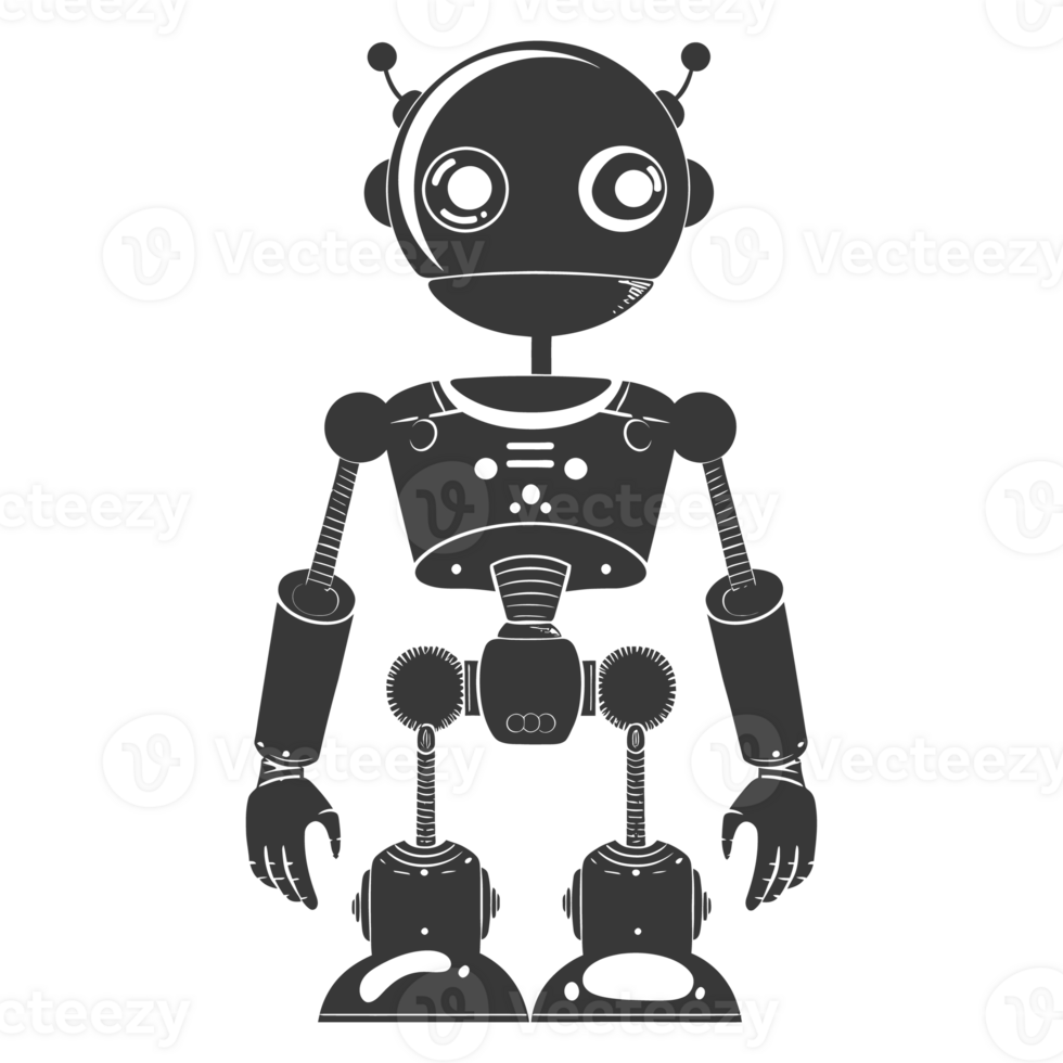 AI generated Silhouette cute robot black color only full body png