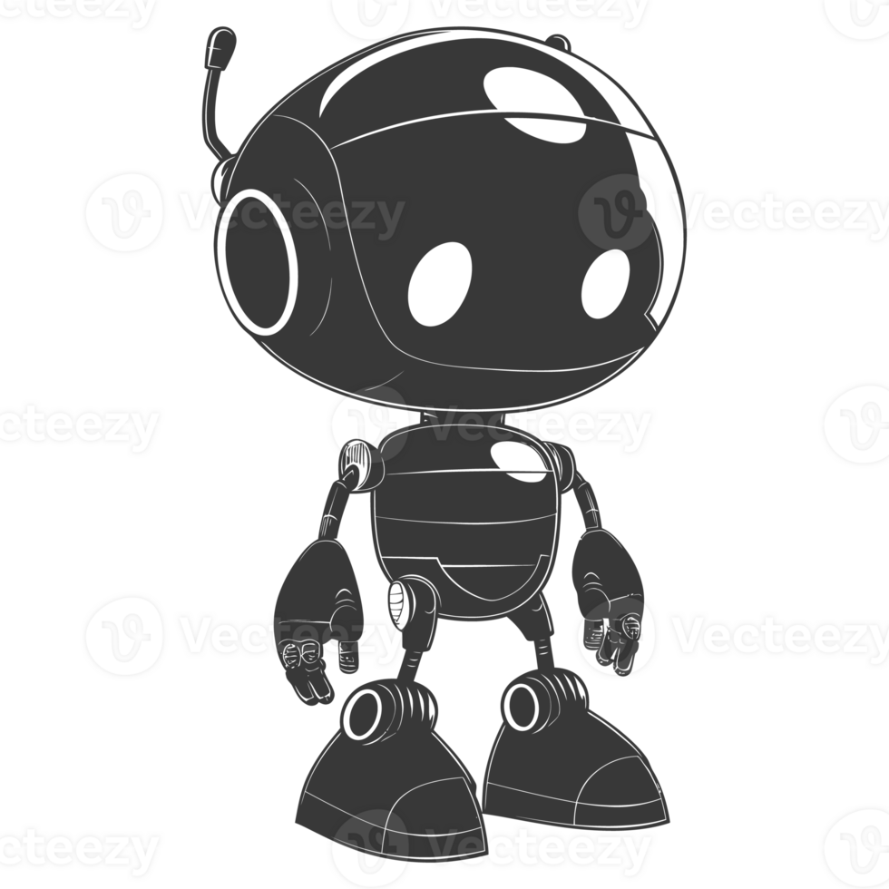 AI generated Silhouette cute robot black color only full body png