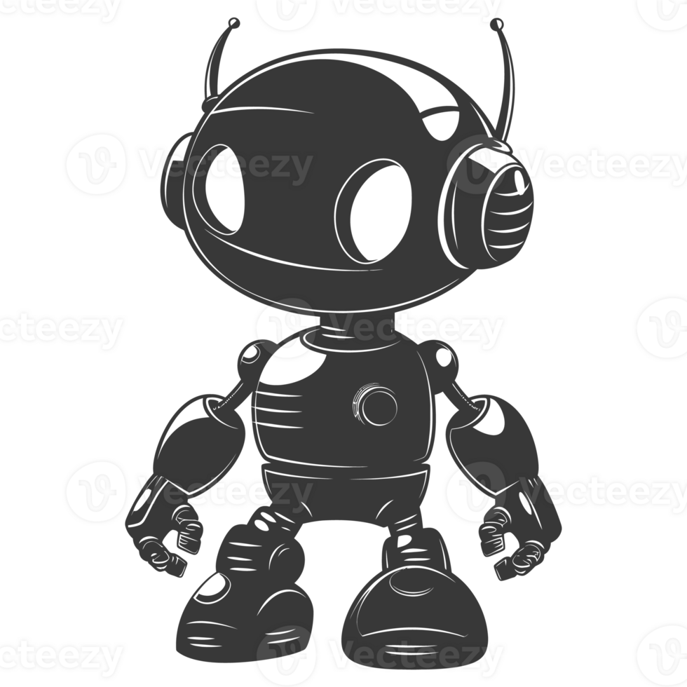 AI generated Silhouette cute robot black color only full body png