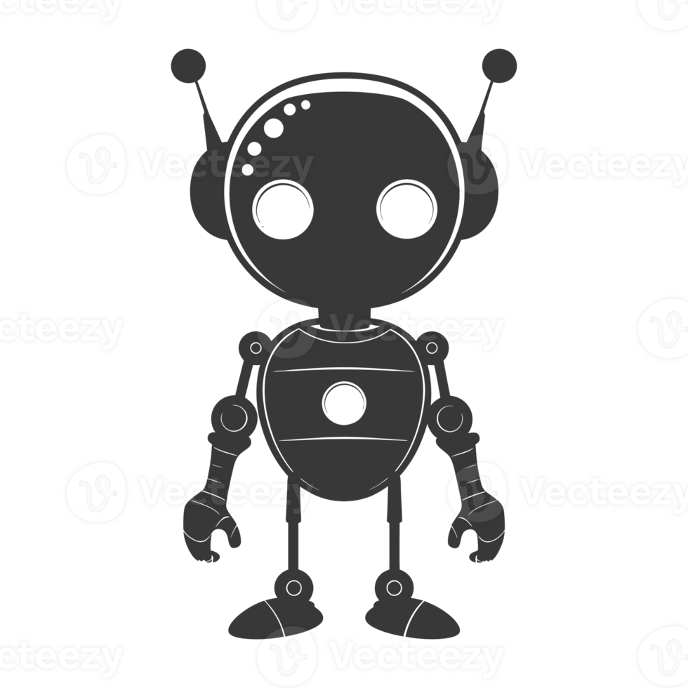 AI generated Silhouette cute robot black color only full body png