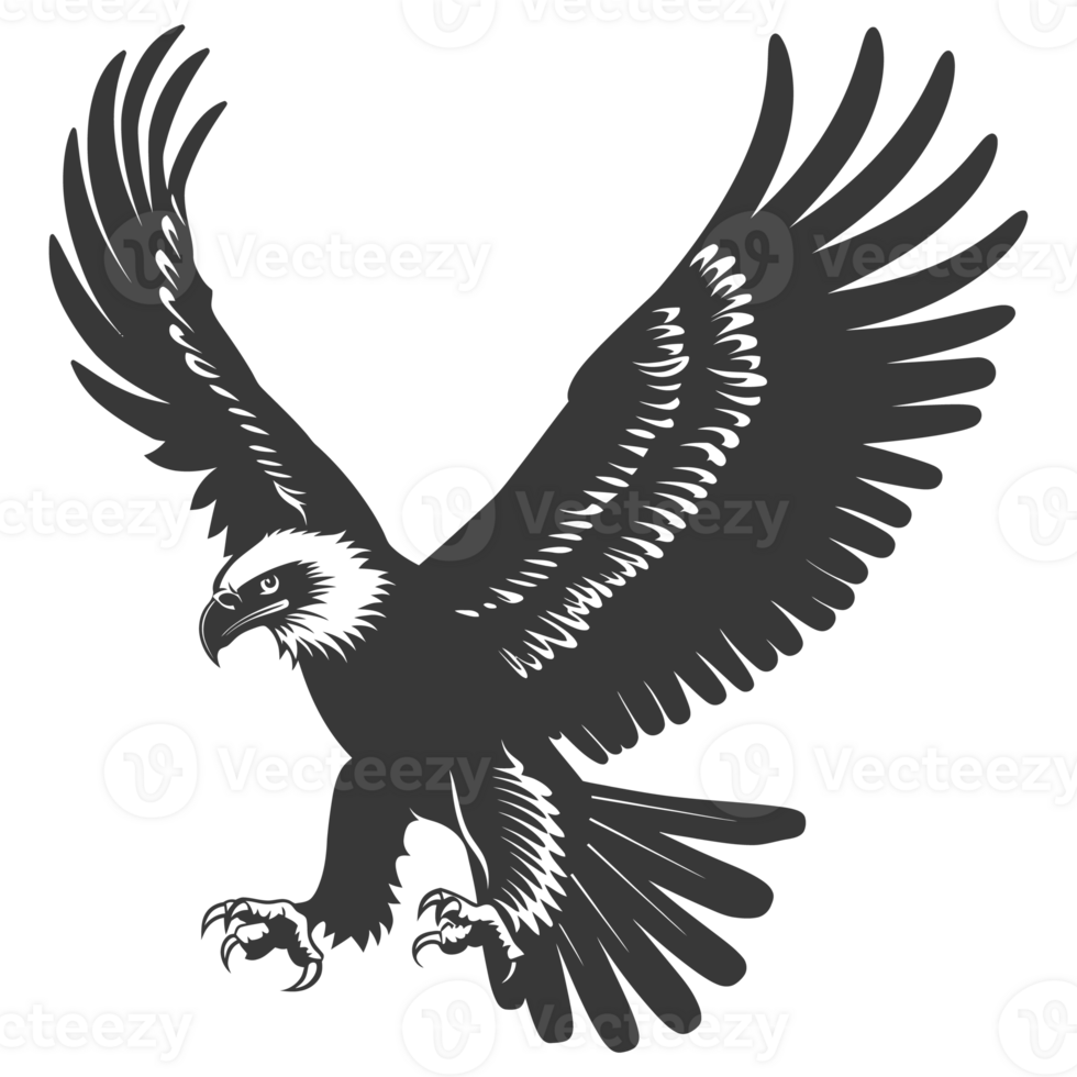 AI generated Silhouette eagle animal black color only full body png