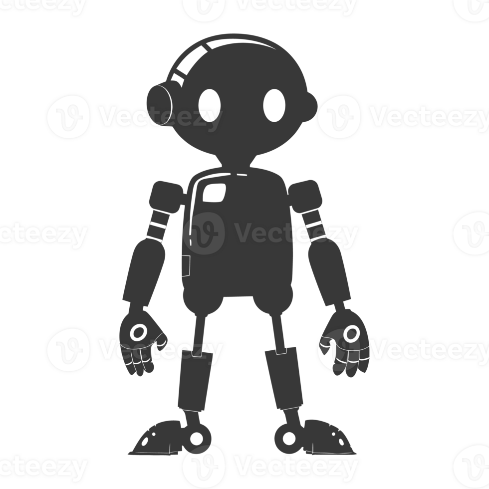 AI generated Silhouette cute robot black color only full body png