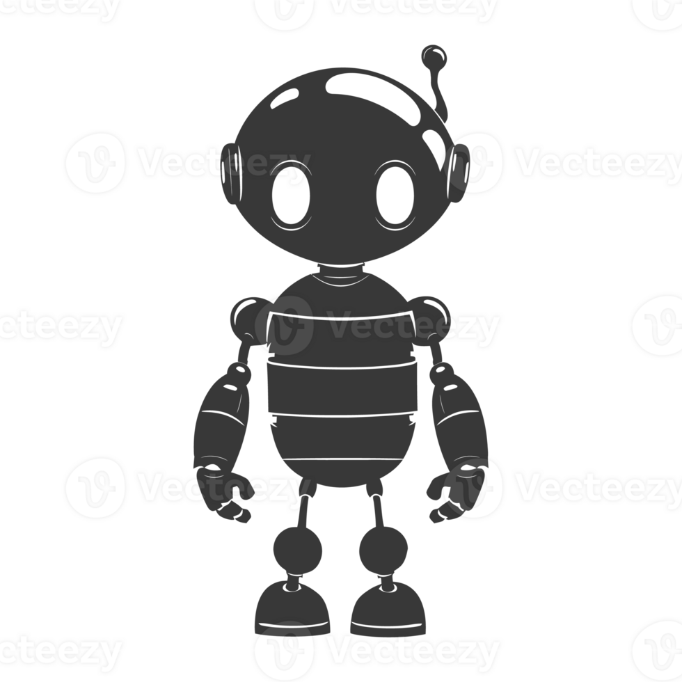 AI generated Silhouette cute robot black color only full body png