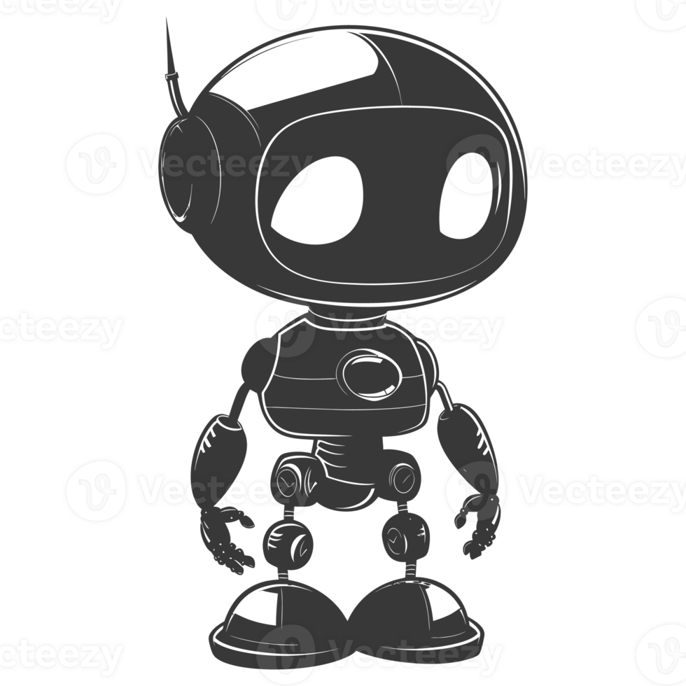 AI generated Silhouette cute robot black color only full body png
