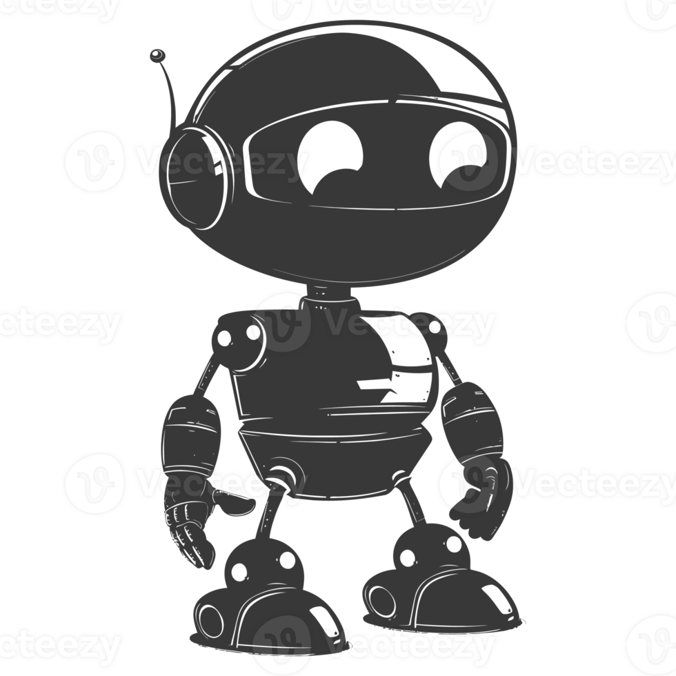 AI generated Silhouette cute robot black color only full body png