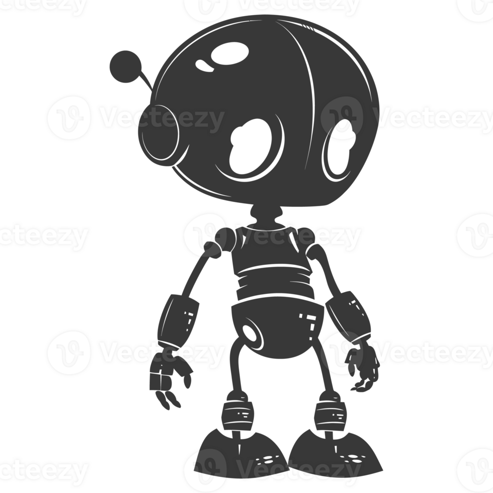 AI generated Silhouette cute robot black color only full body png