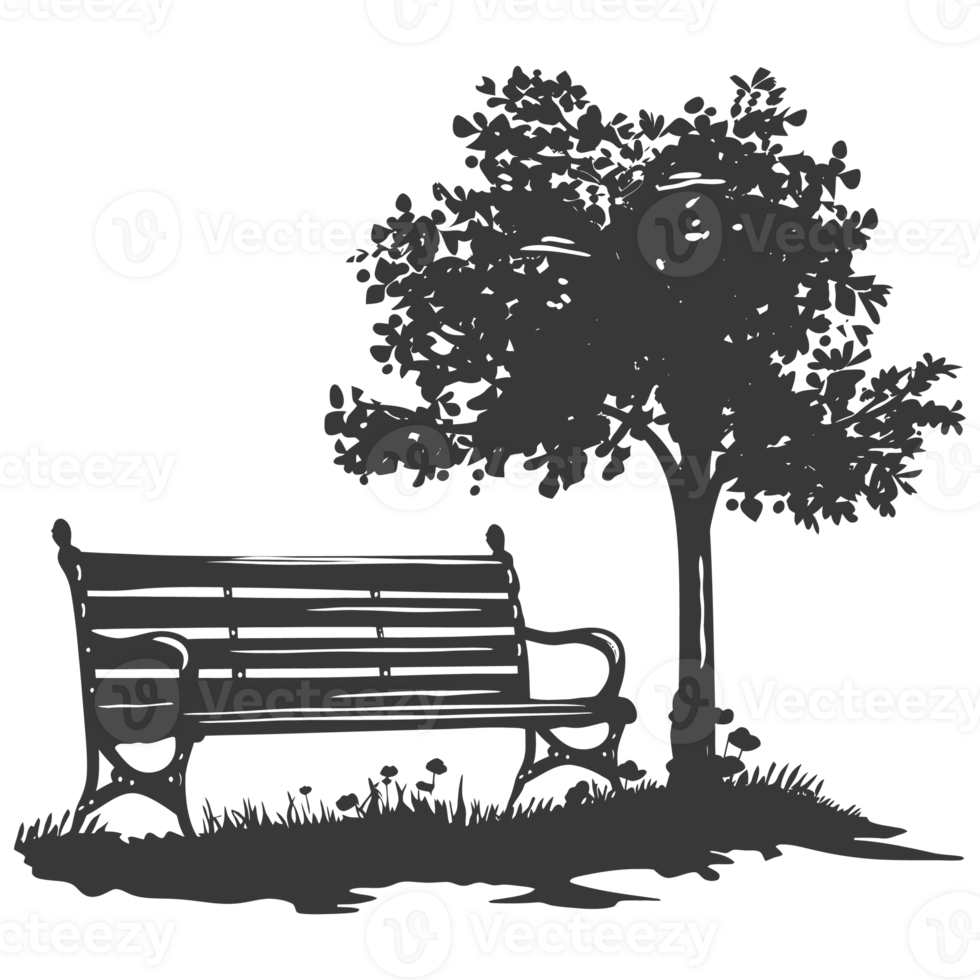 AI generated Silhouette Park bench black color only png