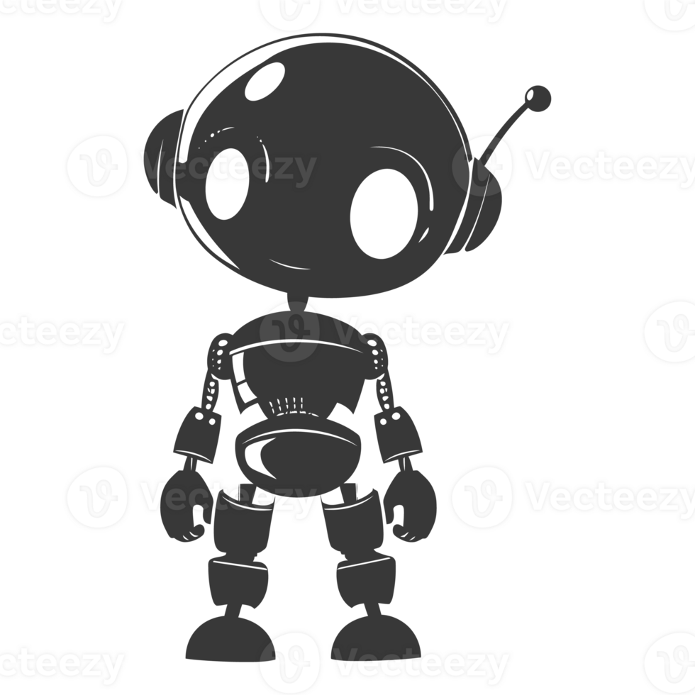 AI generated Silhouette cute robot black color only full body png