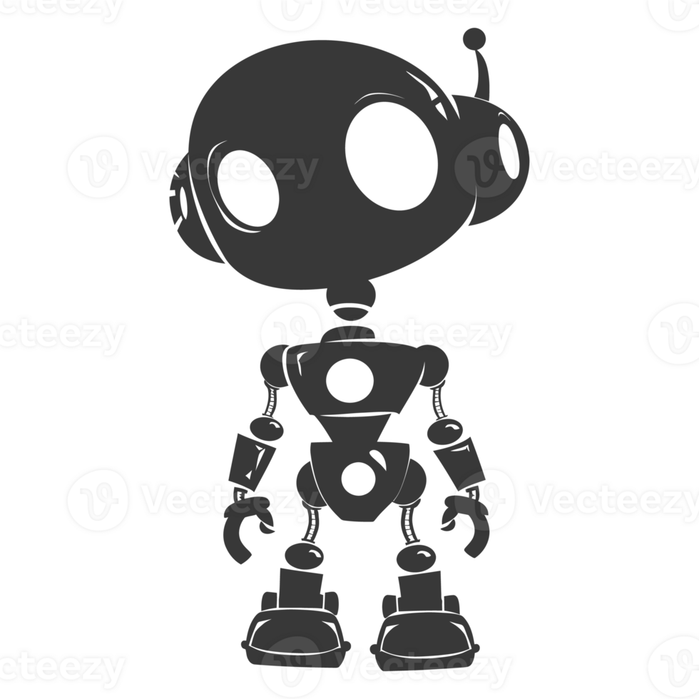 AI generated Silhouette cute robot black color only full body png