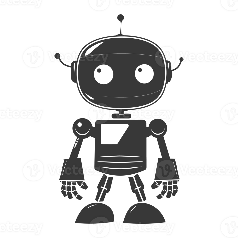 AI generated Silhouette cute robot black color only full body png