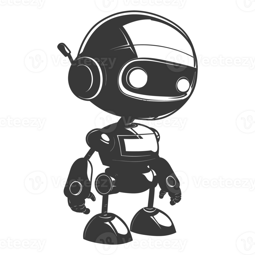 AI generated Silhouette cute robot black color only full body png