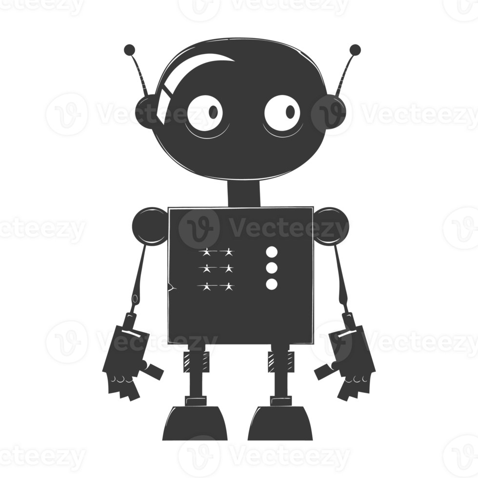 AI generated Silhouette cute robot black color only full body png