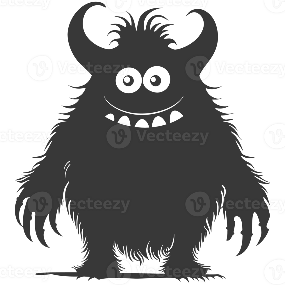 AI generated Silhouette cute monster black color only full body png