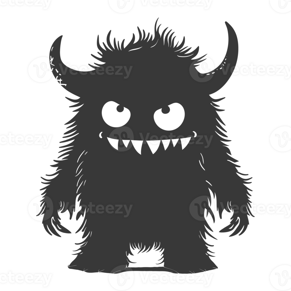 AI generated Silhouette cute monster black color only full body png