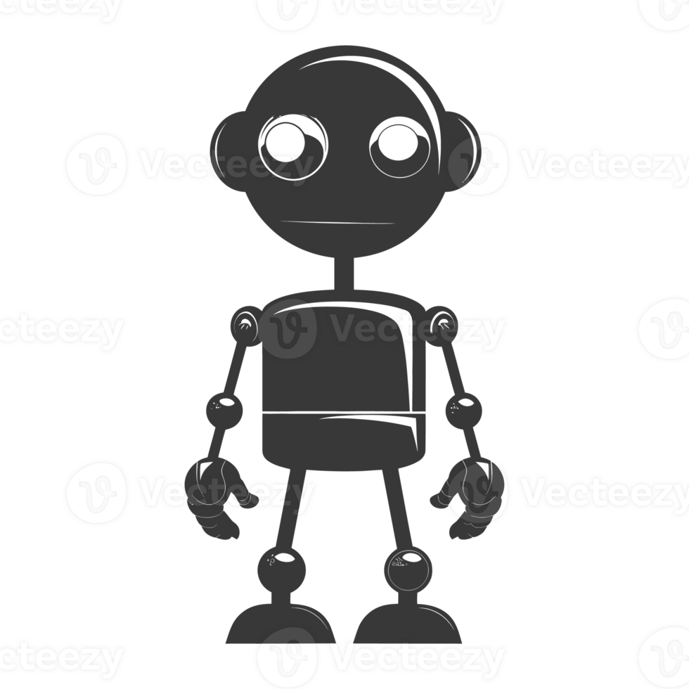AI generated Silhouette cute robot black color only full body png