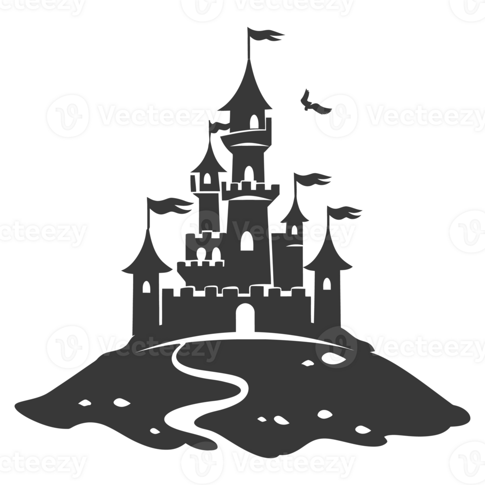 AI generated Silhouette sand castle black color only png