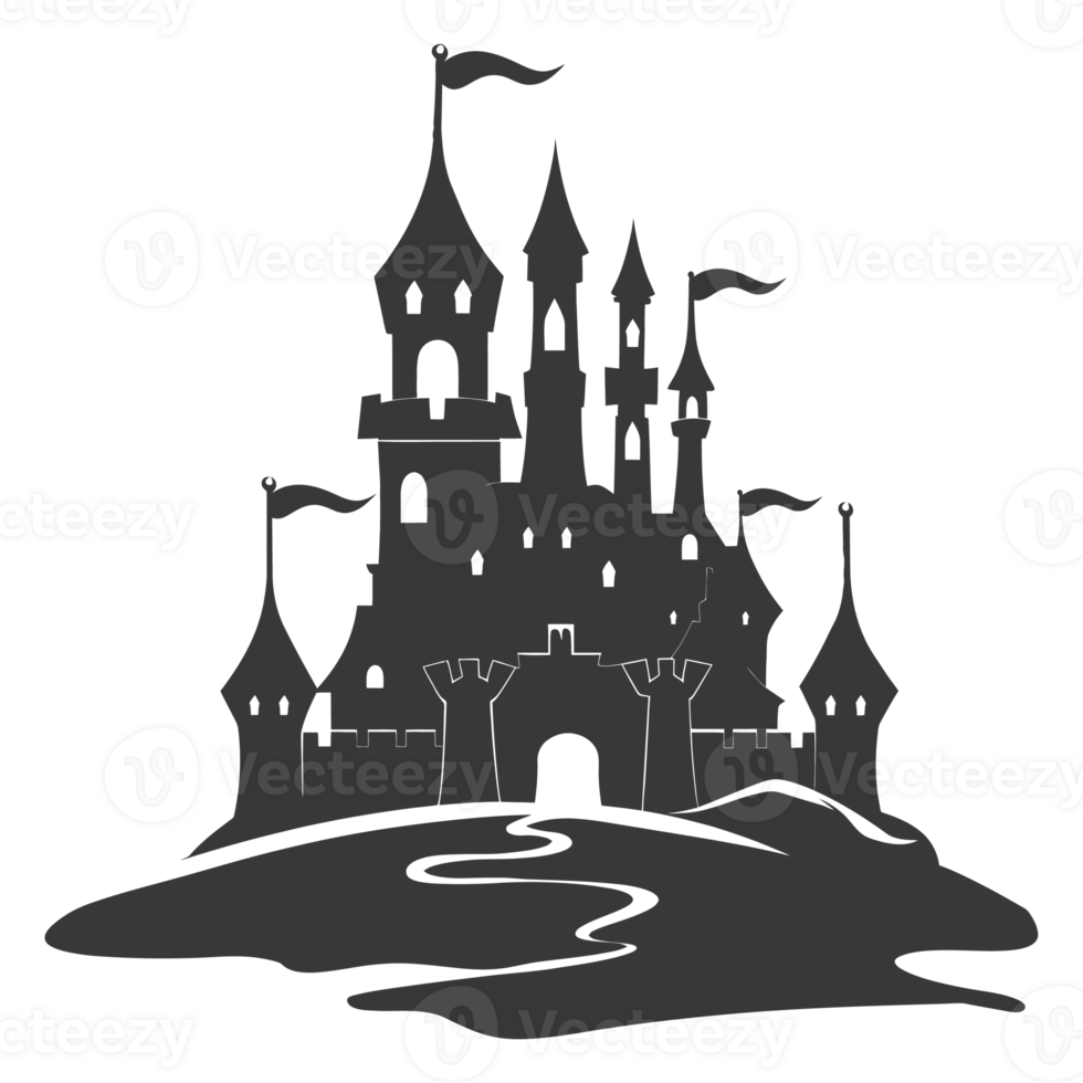 AI generated Silhouette sand castle black color only png