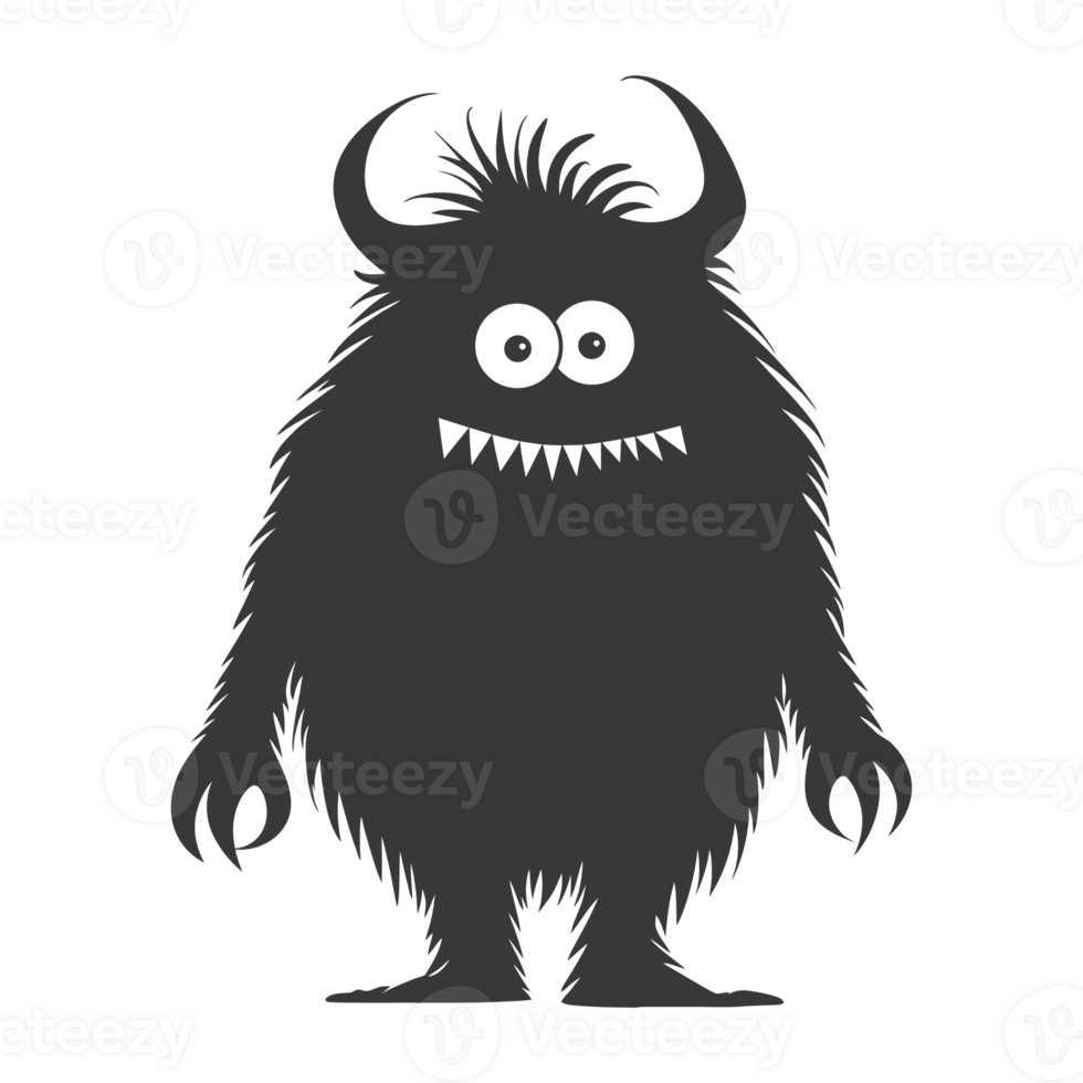 AI generated Silhouette cute monster black color only full body png