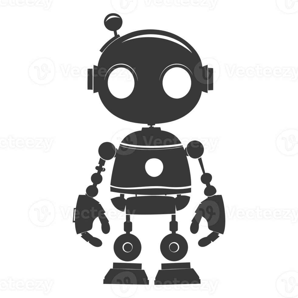 AI generated Silhouette cute robot black color only full body png