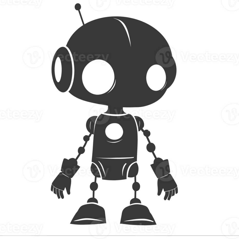 AI generated Silhouette cute robot black color only full body png