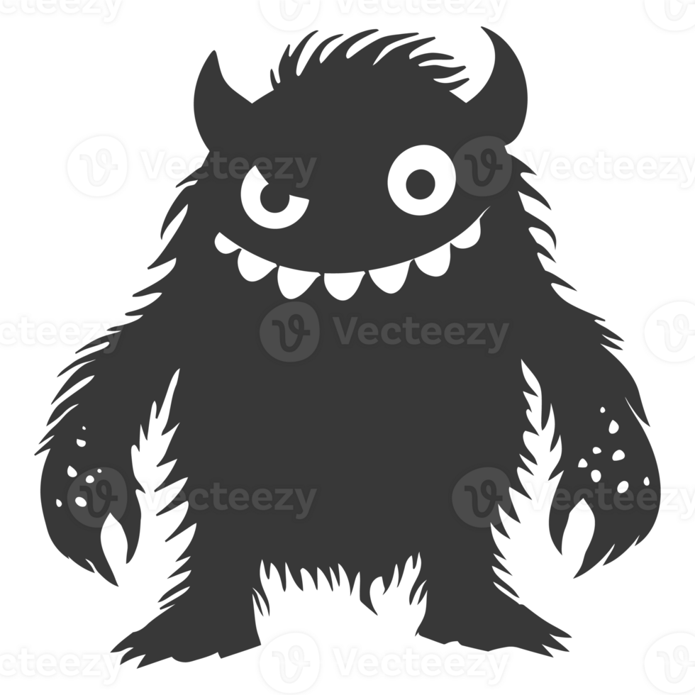 AI generated Silhouette cute monster black color only full body png