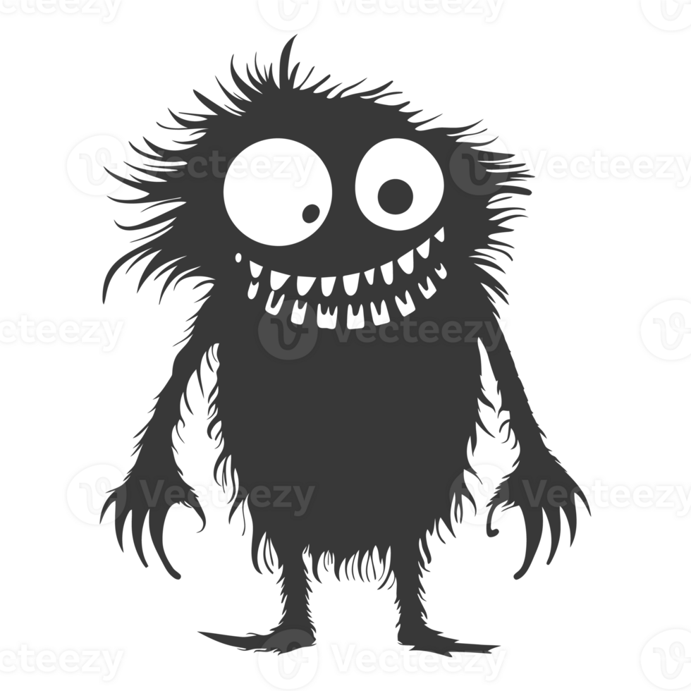 AI generated Silhouette cute monster black color only full body png