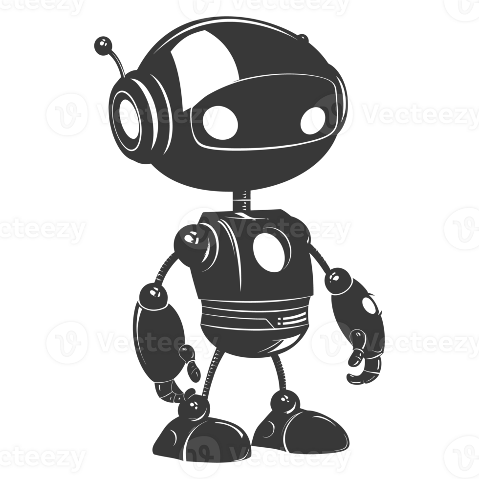 AI generated Silhouette cute robot black color only full body png