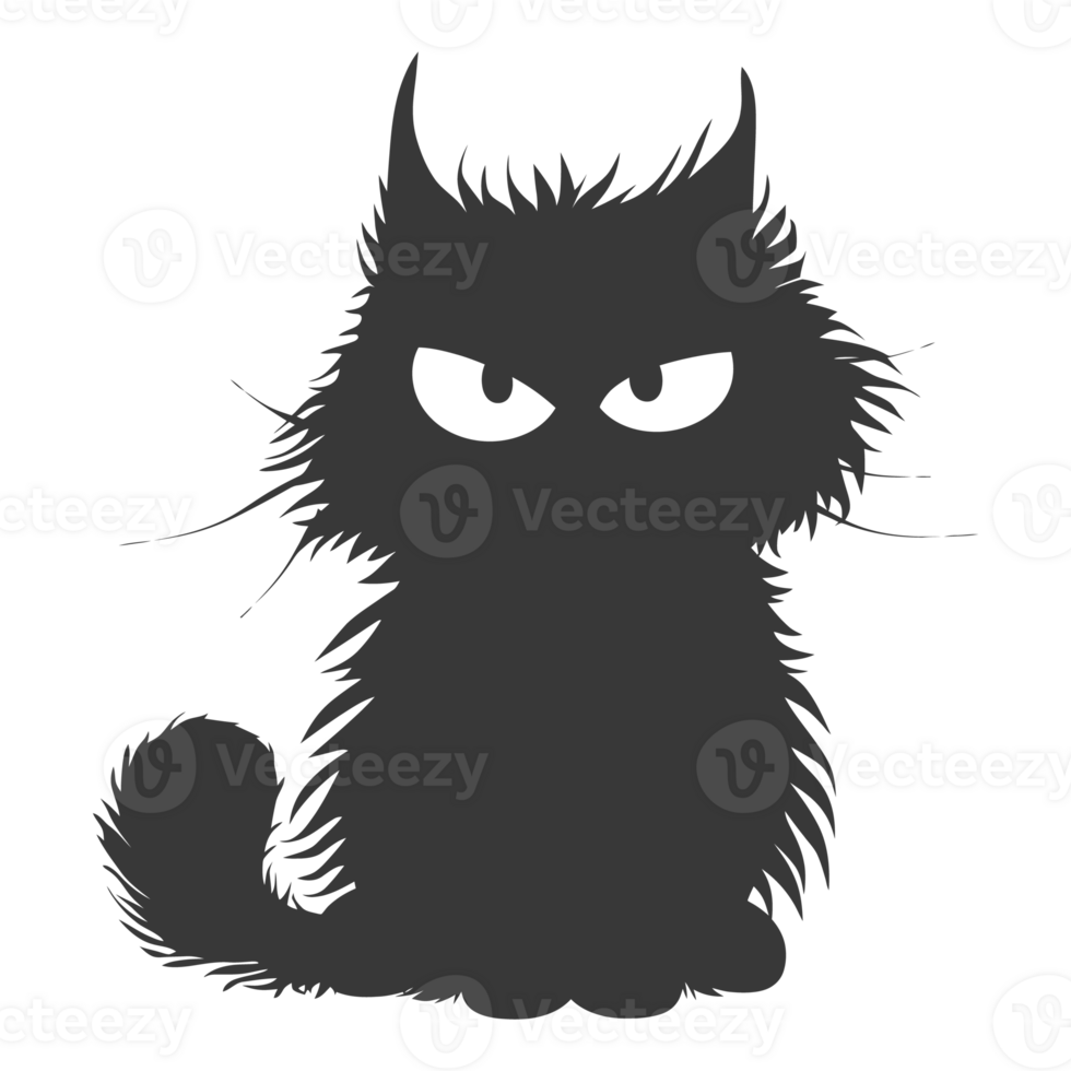 AI generated Silhouette cute cat monster black color only full body png