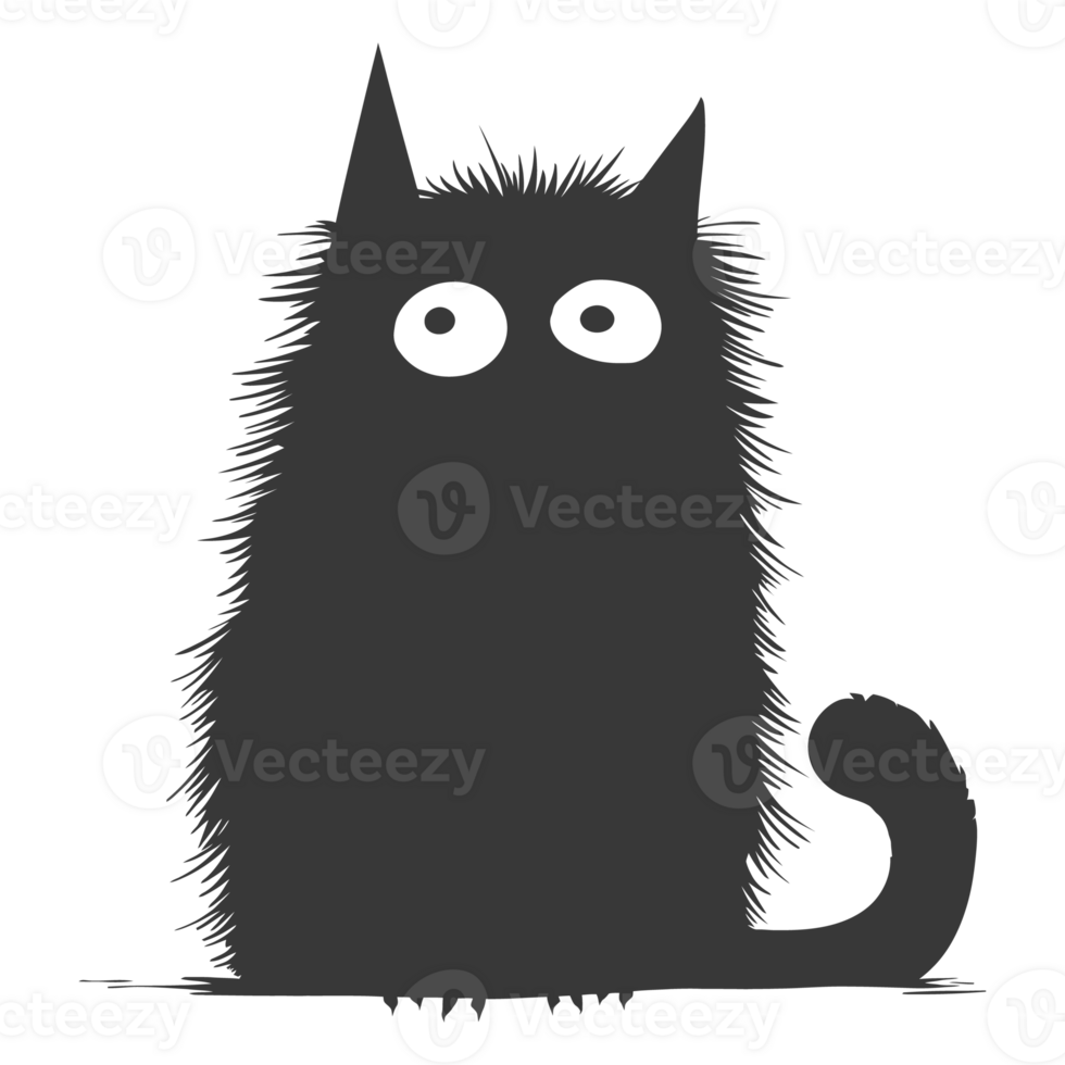 AI generated Silhouette cute cat monster black color only full body png