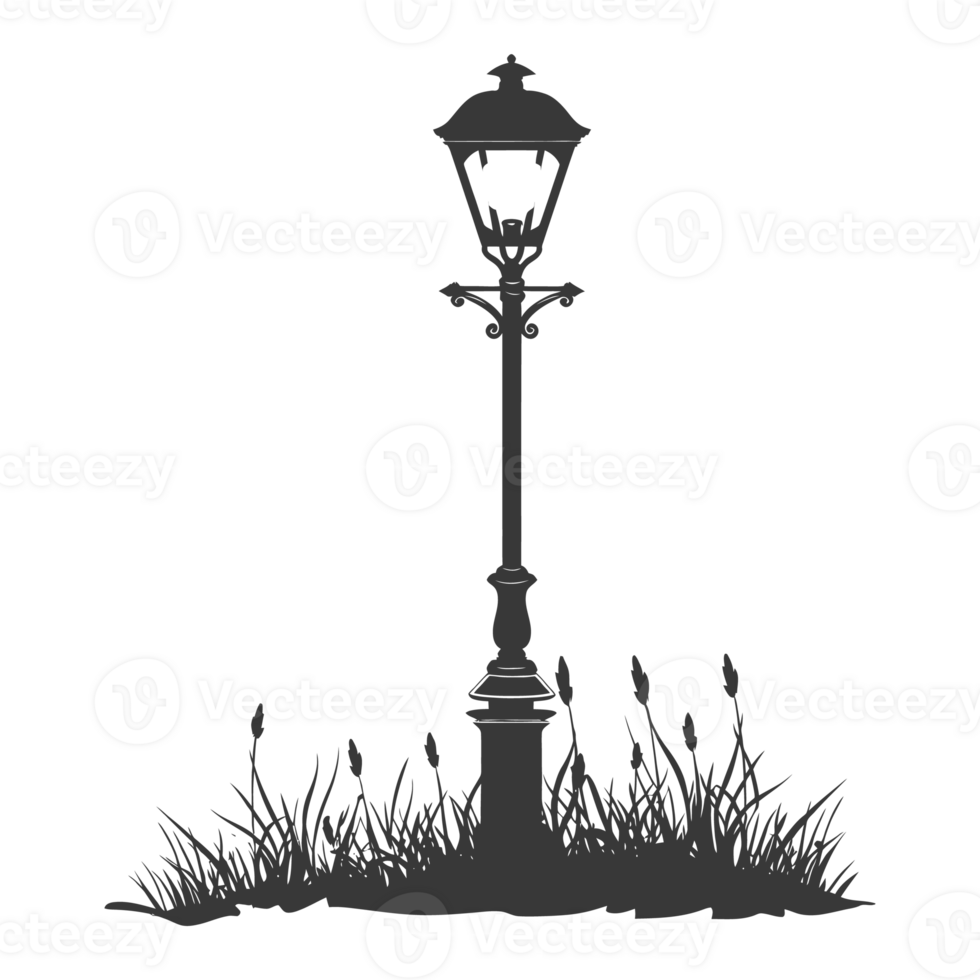 AI generated Silhouette Park lamp black color only png