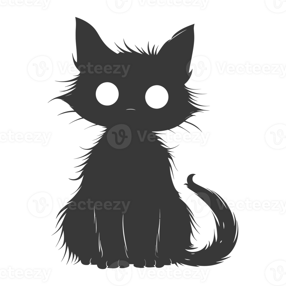 AI generated Silhouette cute cat zombie black color only full body png
