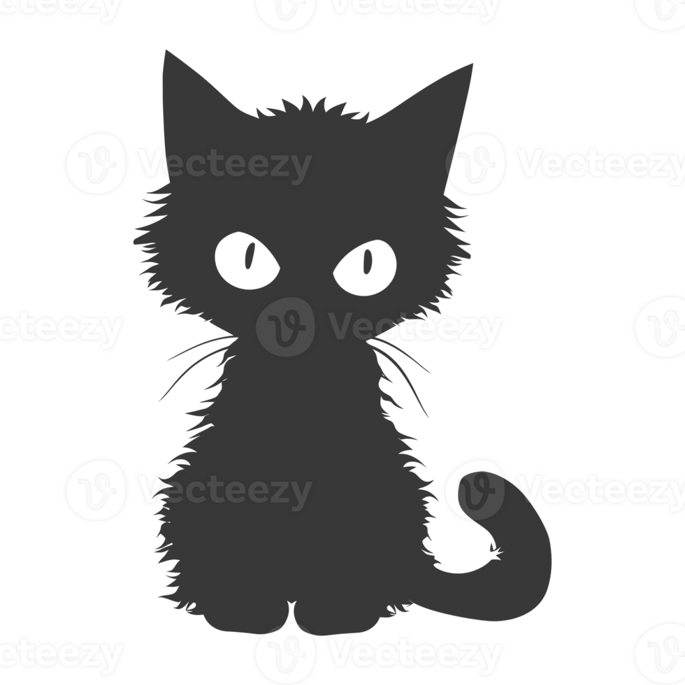 AI generated Silhouette cute cat monster black color only full body png