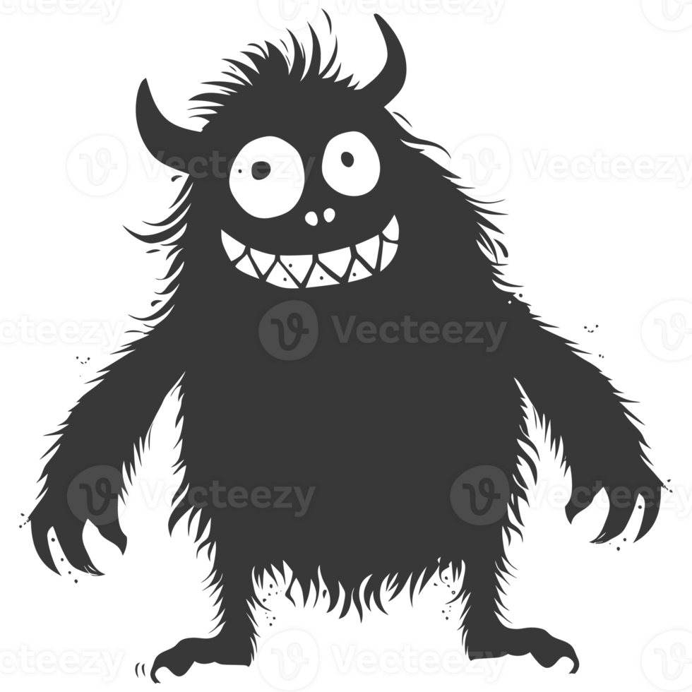 AI generated Silhouette cute monster black color only full body png