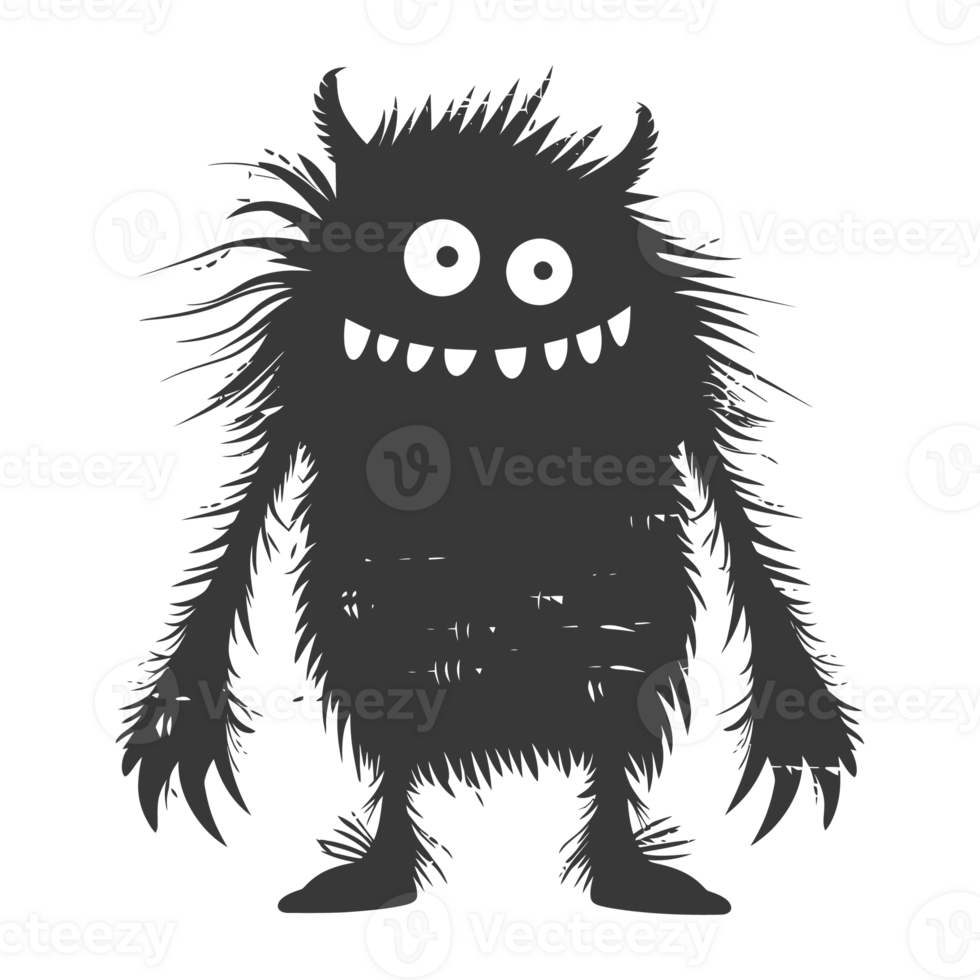 AI generated Silhouette cute monster black color only full body png