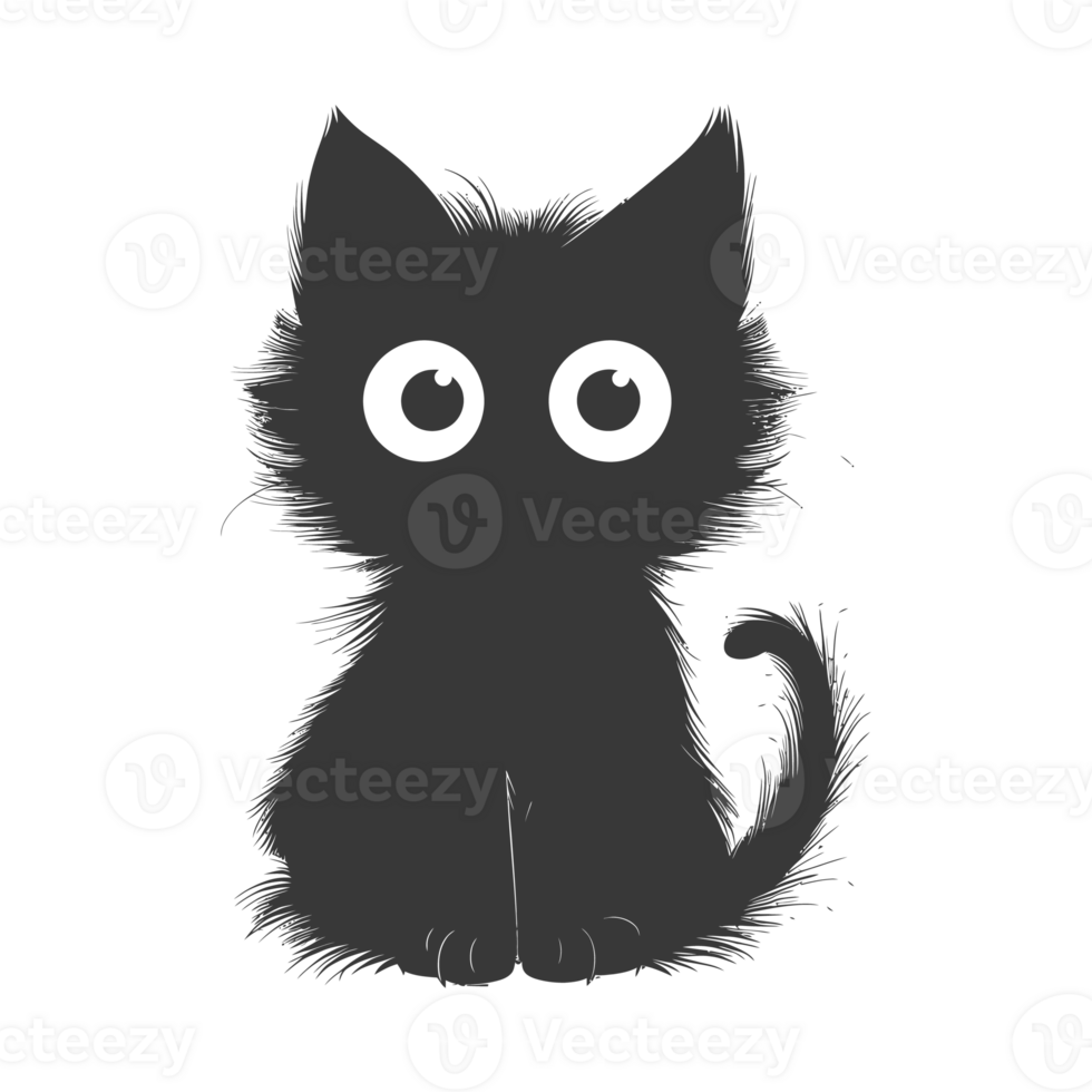 AI generated Silhouette cute cat monster black color only full body png