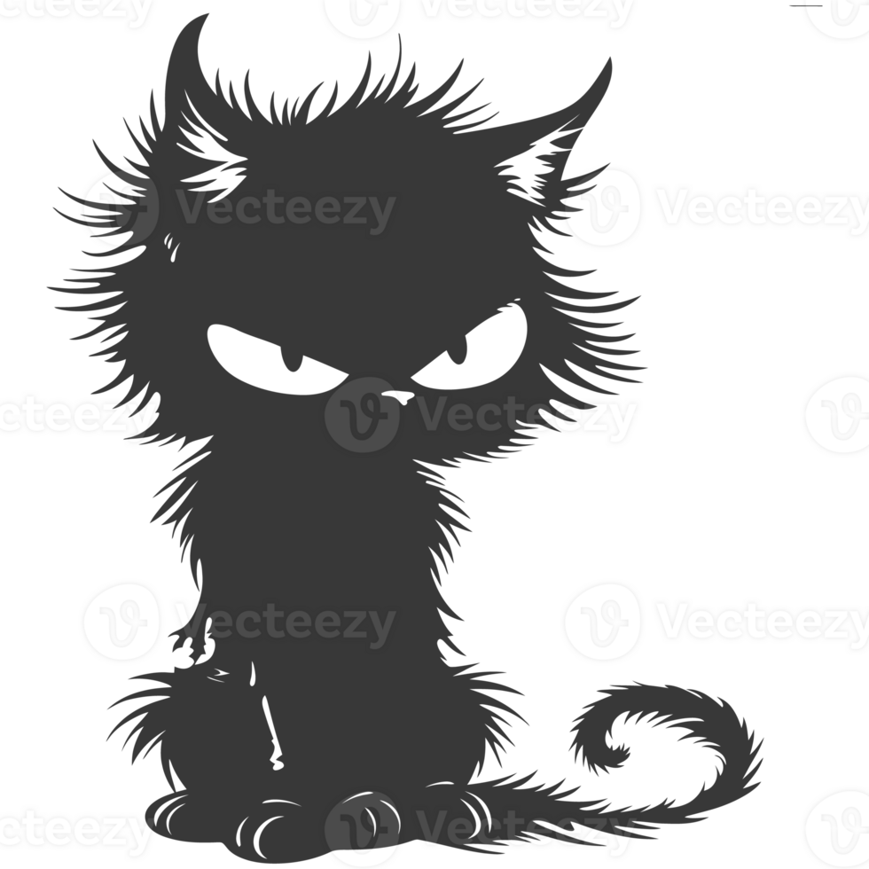 AI generated Silhouette cute cat monster black color only full body png