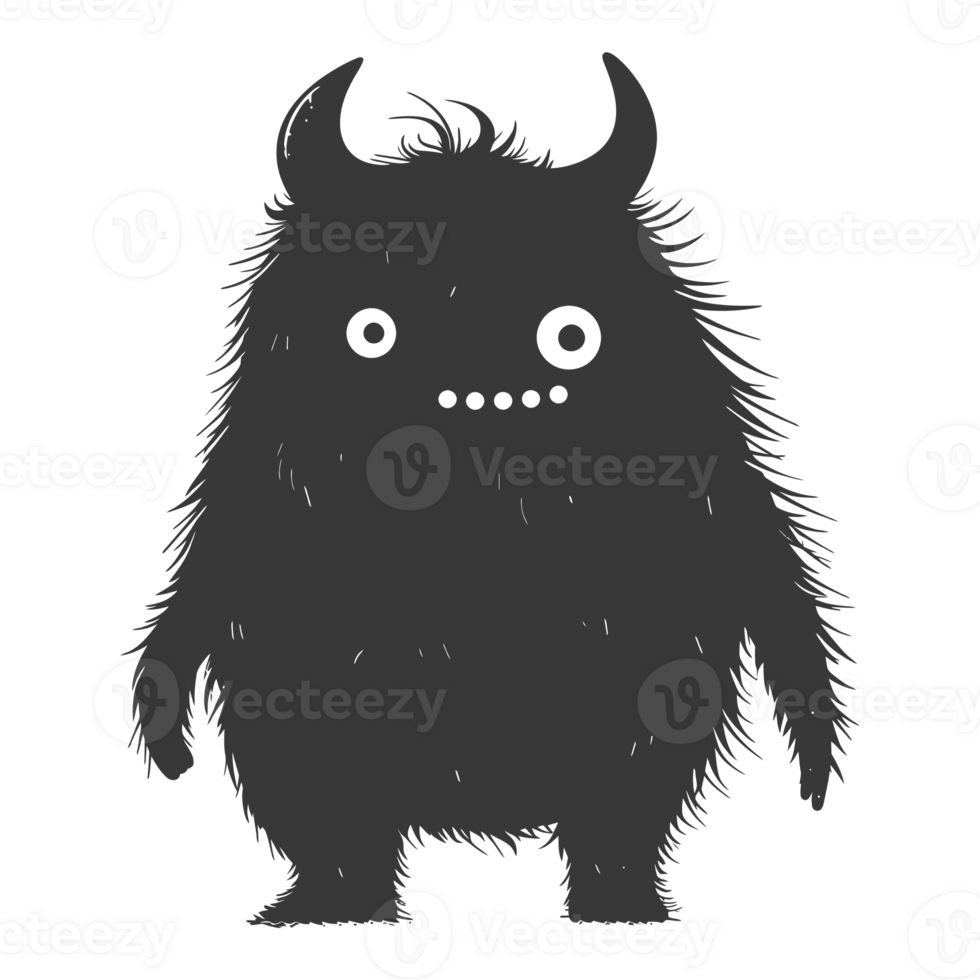 AI generated Silhouette cute monster black color only full body png