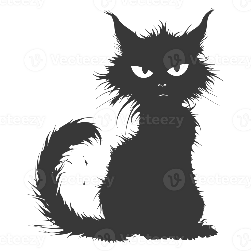 AI generated Silhouette cute cat monster black color only full body png