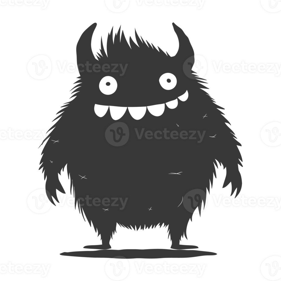 AI generated Silhouette cute monster black color only full body png
