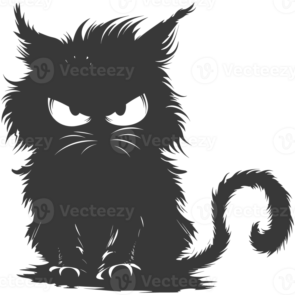 AI generated Silhouette cute cat monster black color only full body png