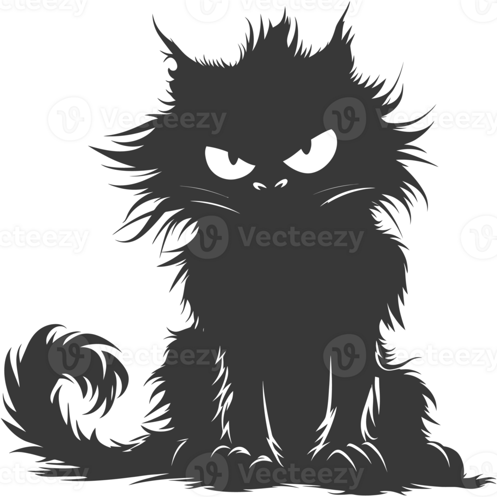AI generated Silhouette cute cat monster black color only full body png